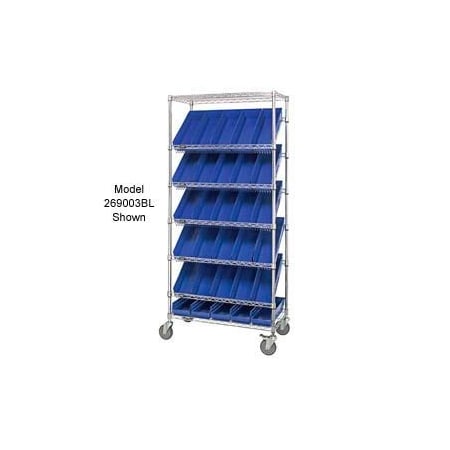 Global Industrial Easy Access Slant Shelf Chrome Wire Cart, 18 4inH Shelf Bins BL, 36Lx18Wx74H 269005BL